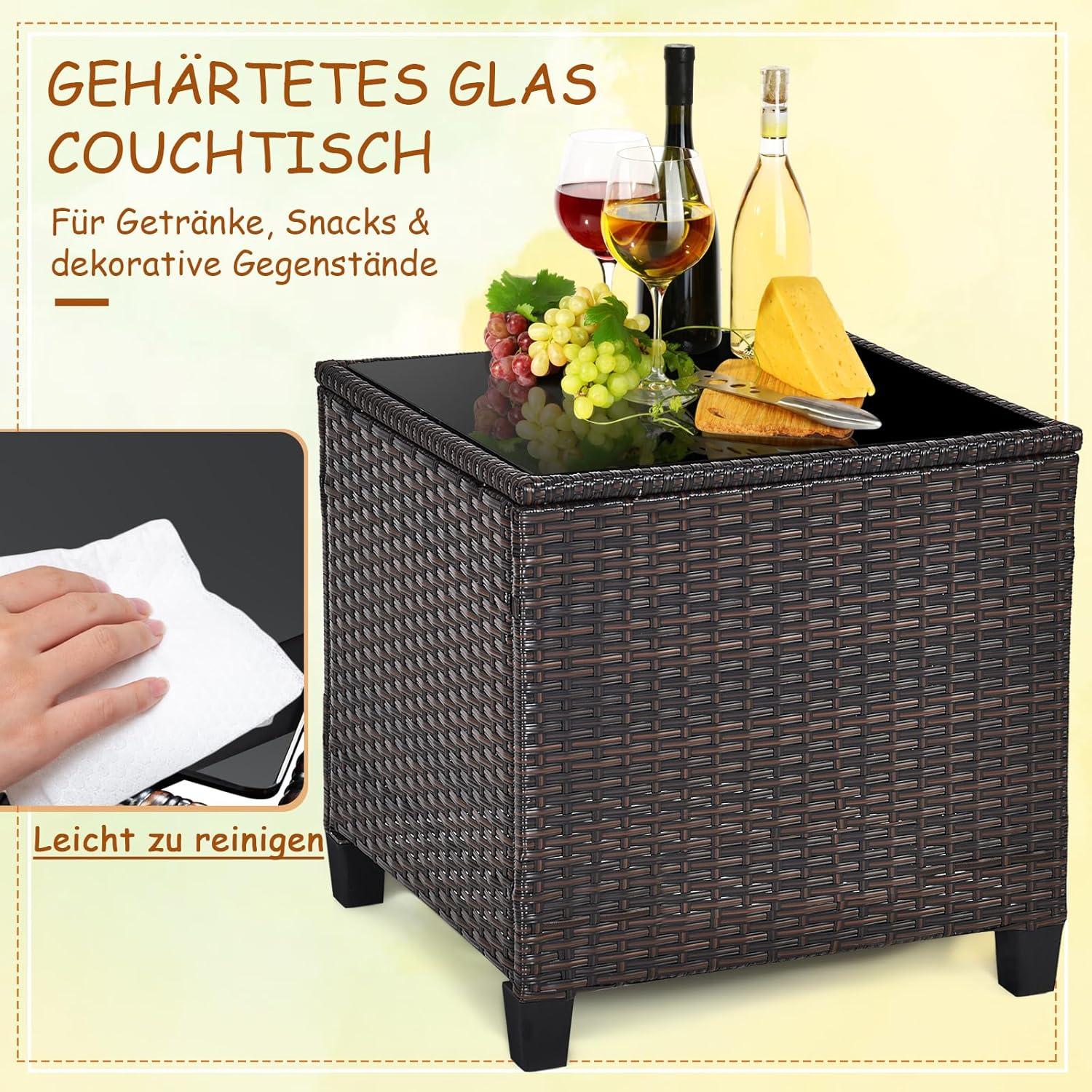 Rattan Balkonset Polyrattan Gartensitzgruppe mit Sitzkissen & Rückenkissen