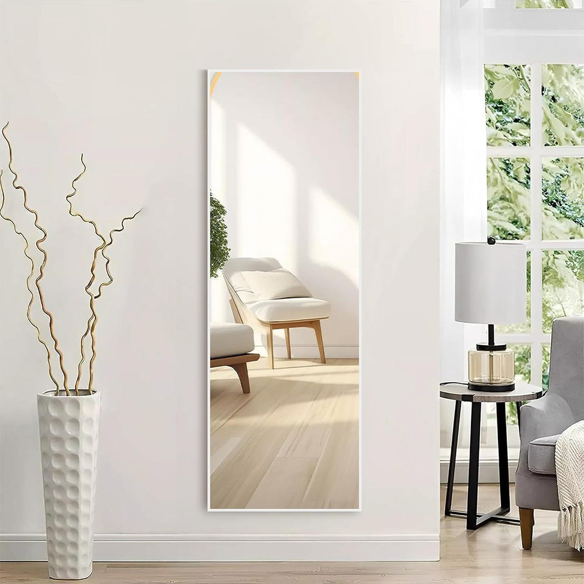 Standspiegel Weiß 150x51 cm – Gehärtetes Glas, PVC-Rahmen