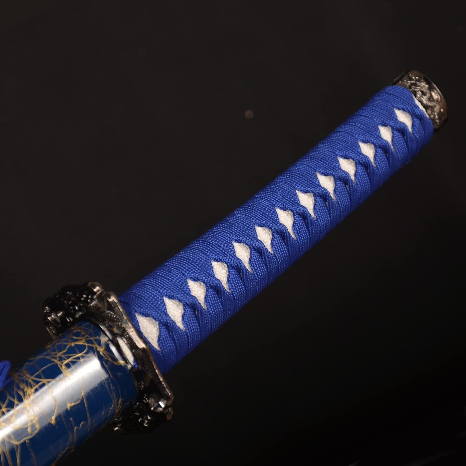 Samurai Schwert Set Kohlenstoffstahl Blau 3-teilig