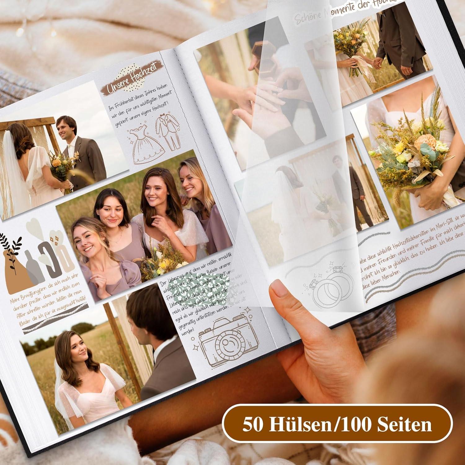 Lanpn Fotoalbum Großes Leinen Fotobuch Fensterdesign 100 weißen Seiten Pergamin Trennblätter 9x13cm 10x15cm 13x18cm Fotos 30x33,5cm Beige
