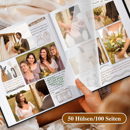 Lanpn Fotoalbum Großes Leinen Fotobuch Fensterdesign 100 weißen Seiten Pergamin Trennblätter 9x13cm 10x15cm 13x18cm Fotos 30x33,5cm Beige
