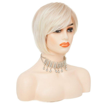Bob Blonde Glatte Perücke Damen Kurz Seitenteil Synthetisch