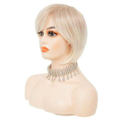 Bob Blonde Glatte Perücke Damen Kurz Seitenteil Synthetisch