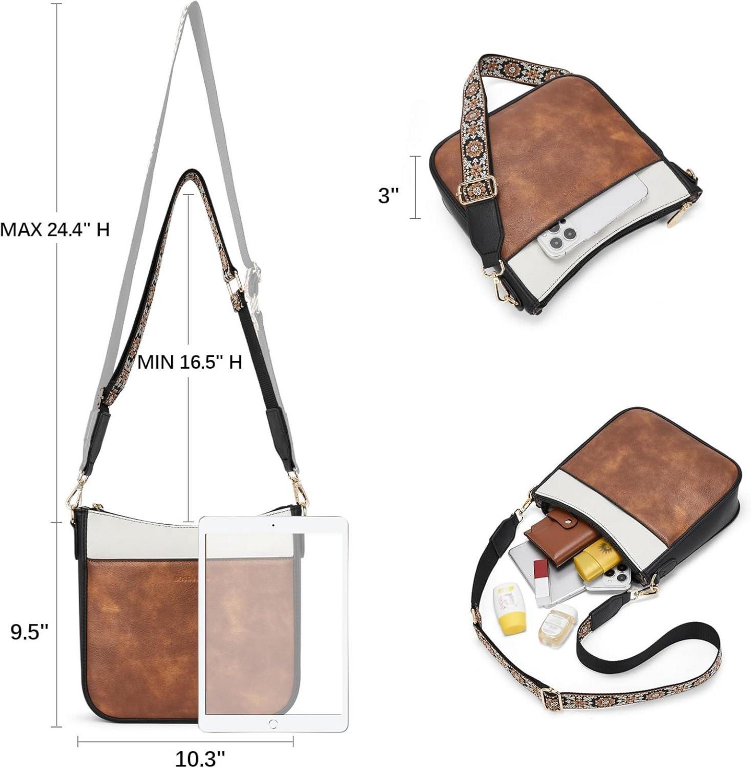 Leder Crossbody Schultertasche Damen mittelgroß mit breitem