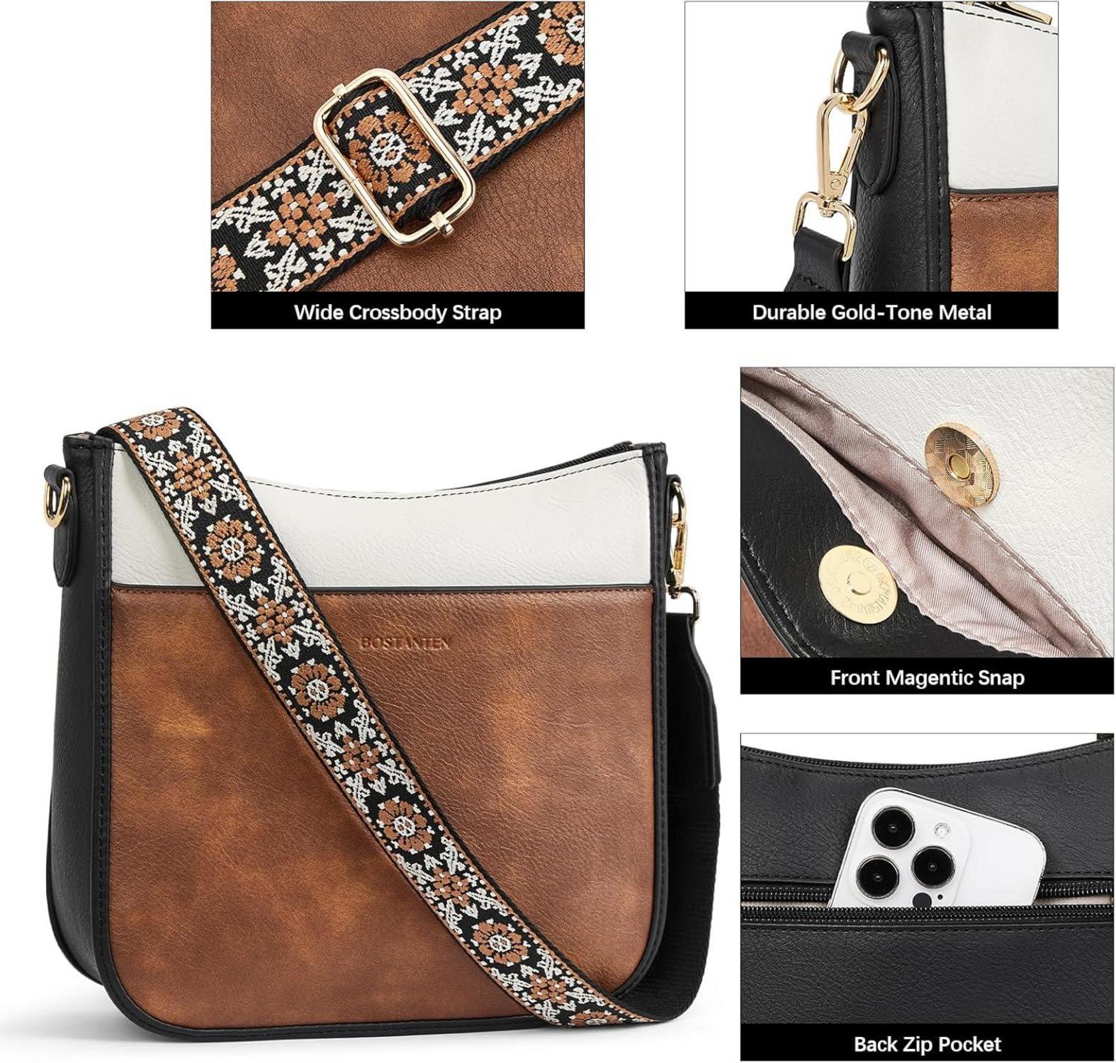 Damen Handtasche mittelgroß leder Schultertasche Crossbody Bags farbigem Riemen