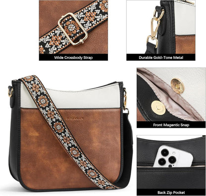 Damen Handtasche mittelgroß leder Schultertasche Crossbody Bags farbigem Riemen