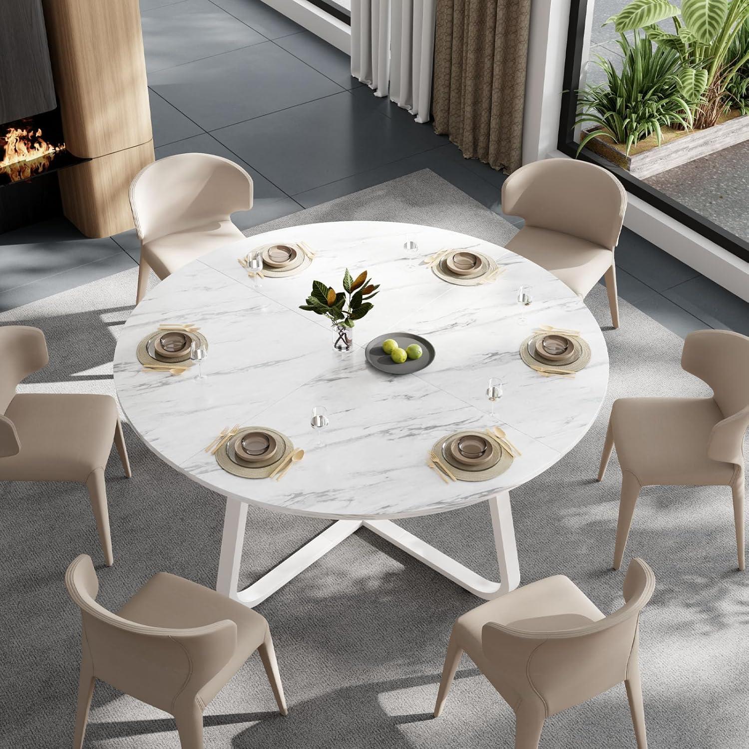 Runder Esstisch aus Kunstmarmor 130 cm, Mid-Century Design