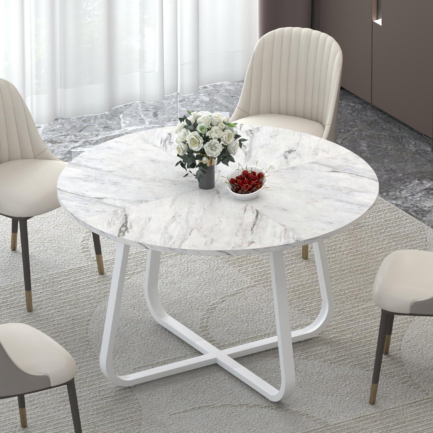 Runder Esstisch Kunstmarmor weiß 130cm für 4-6 Personen