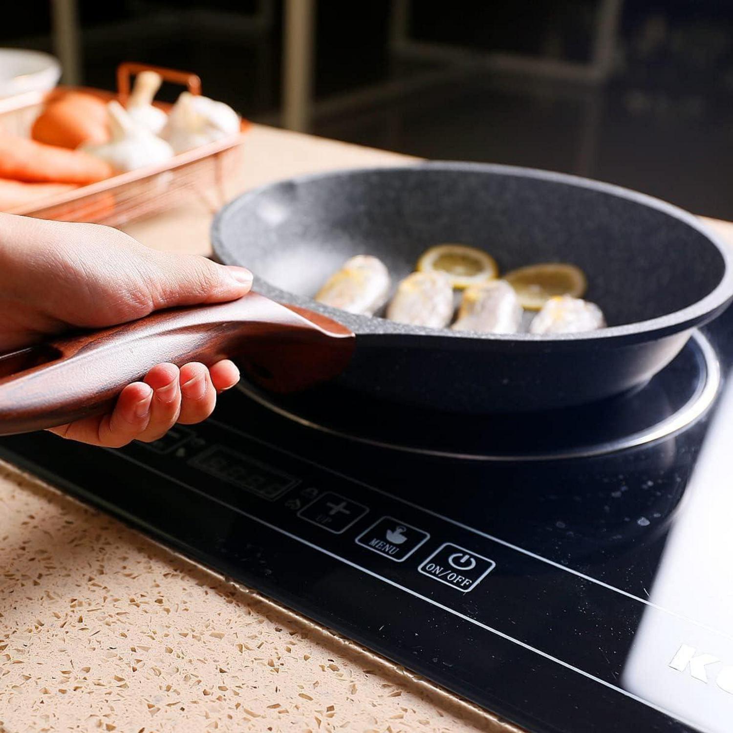Induktions Bratpfannen Set 20 24 28cm Antihaftbeschichtung Granit mit Deckeln