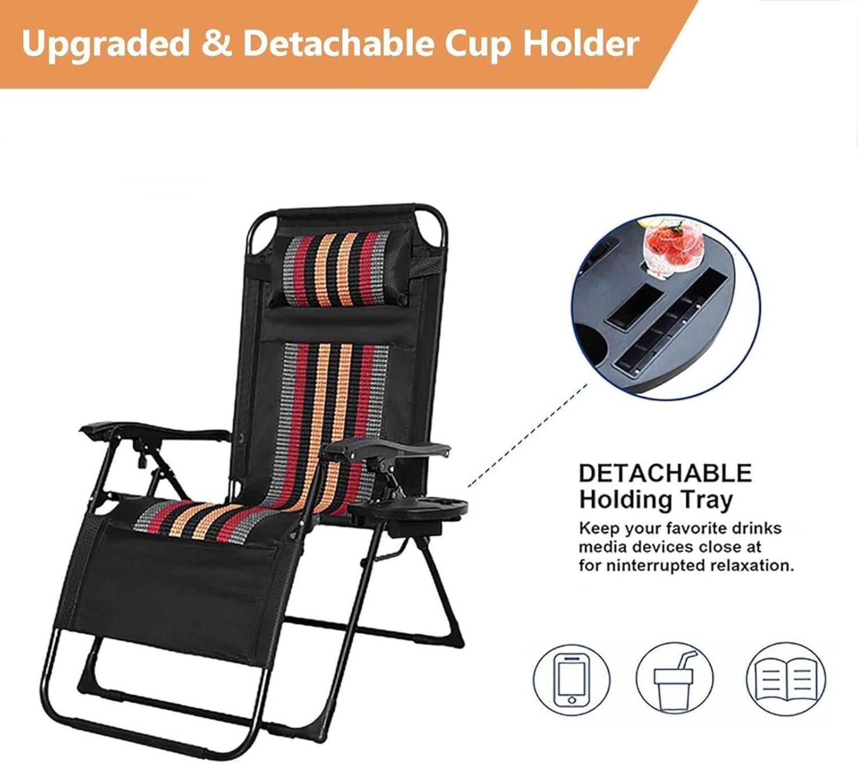 Klappbarer Liegestuhl Garten Sonnenliege Getränkehalter Blau