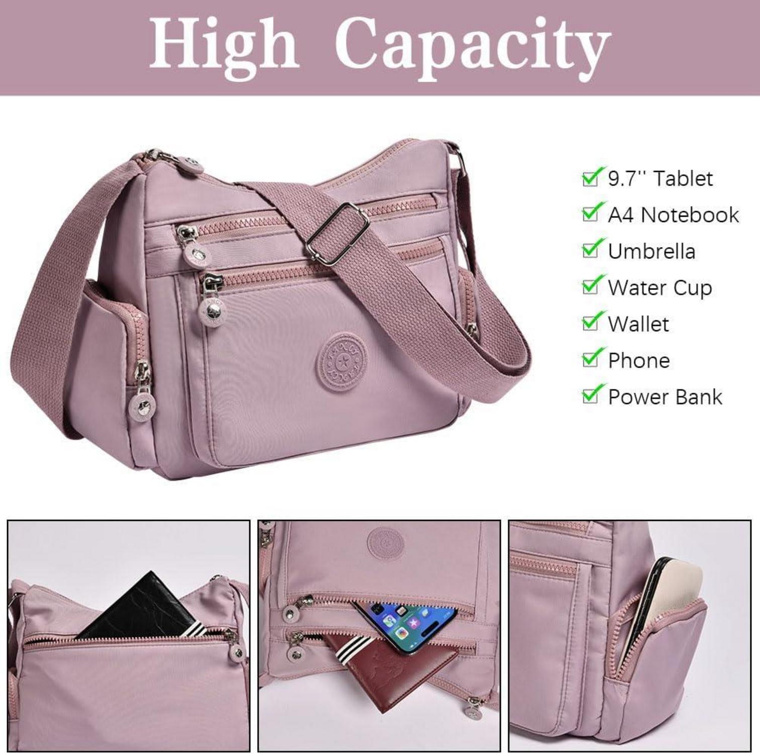 Aucuu Nylon Umhängetasche Damen Multi Pocket Schultertasche