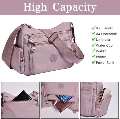 Aucuu Nylon Umhängetasche Damen Multi Pocket Schultertasche