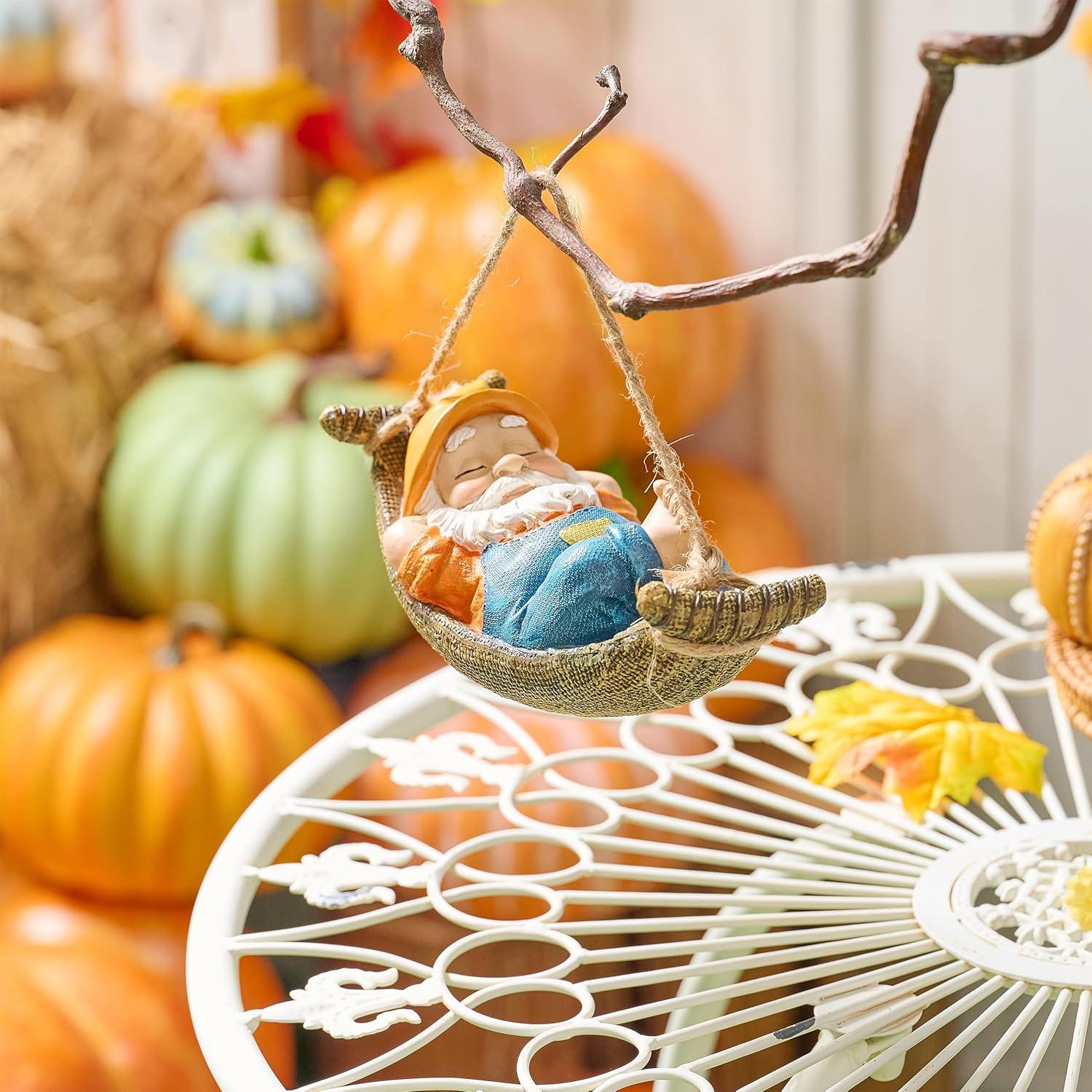 Gartenfigur Gartendeko 18cm Liegender Zwerg Herbst Halloween