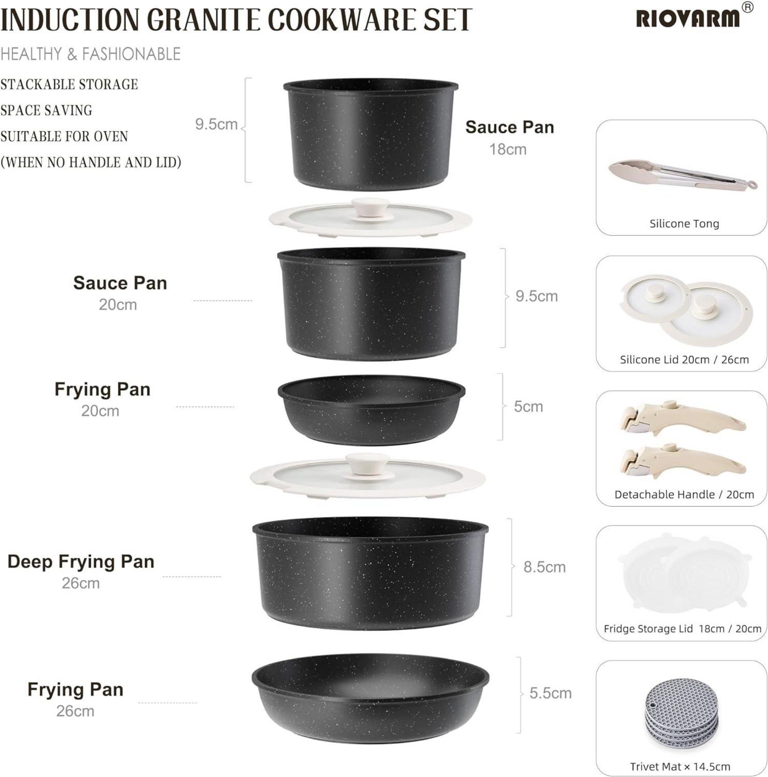 Induktion Topf-Pfannen Set abnehmbar Antihaft Granit