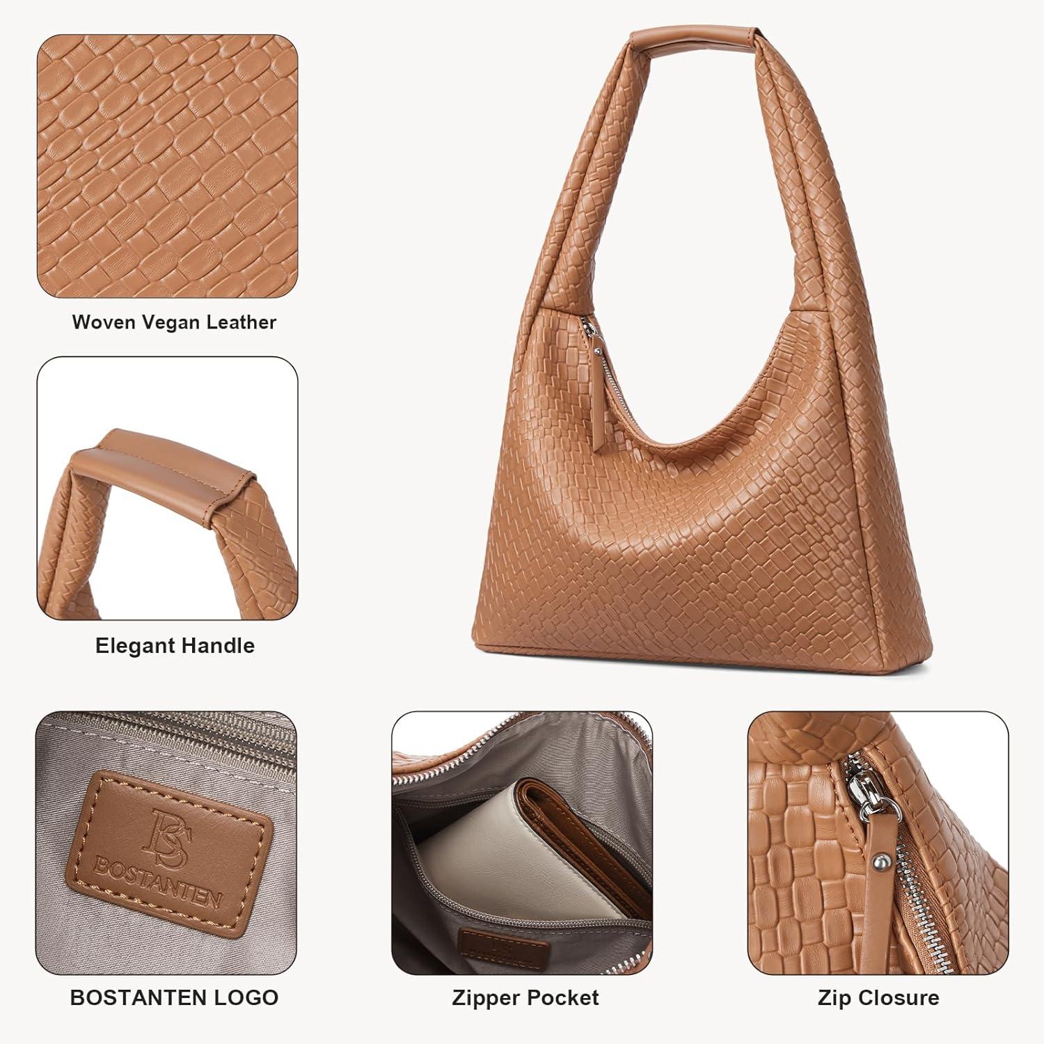 BOSTANTEN Kleine Handtasche Damen Schultertasche Shopper Braun 30x10x22cm
