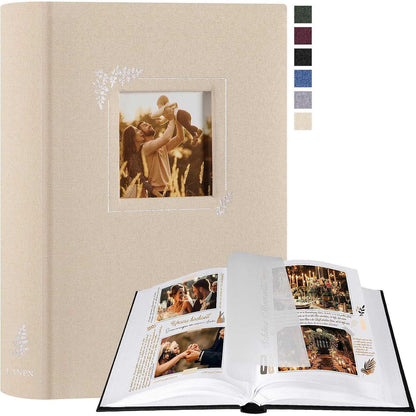 Fotoalbum zum Selbstgestalten, Leinen Buch mit Fenster, Beige