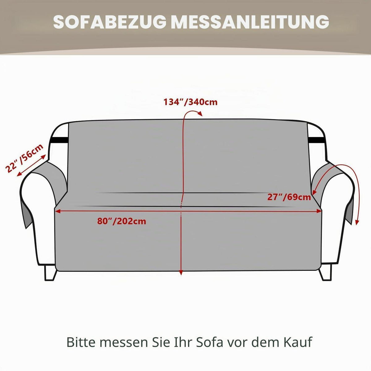 Sofaüberwurf 4 Sitzer wasserdicht rutschfest blassgrau