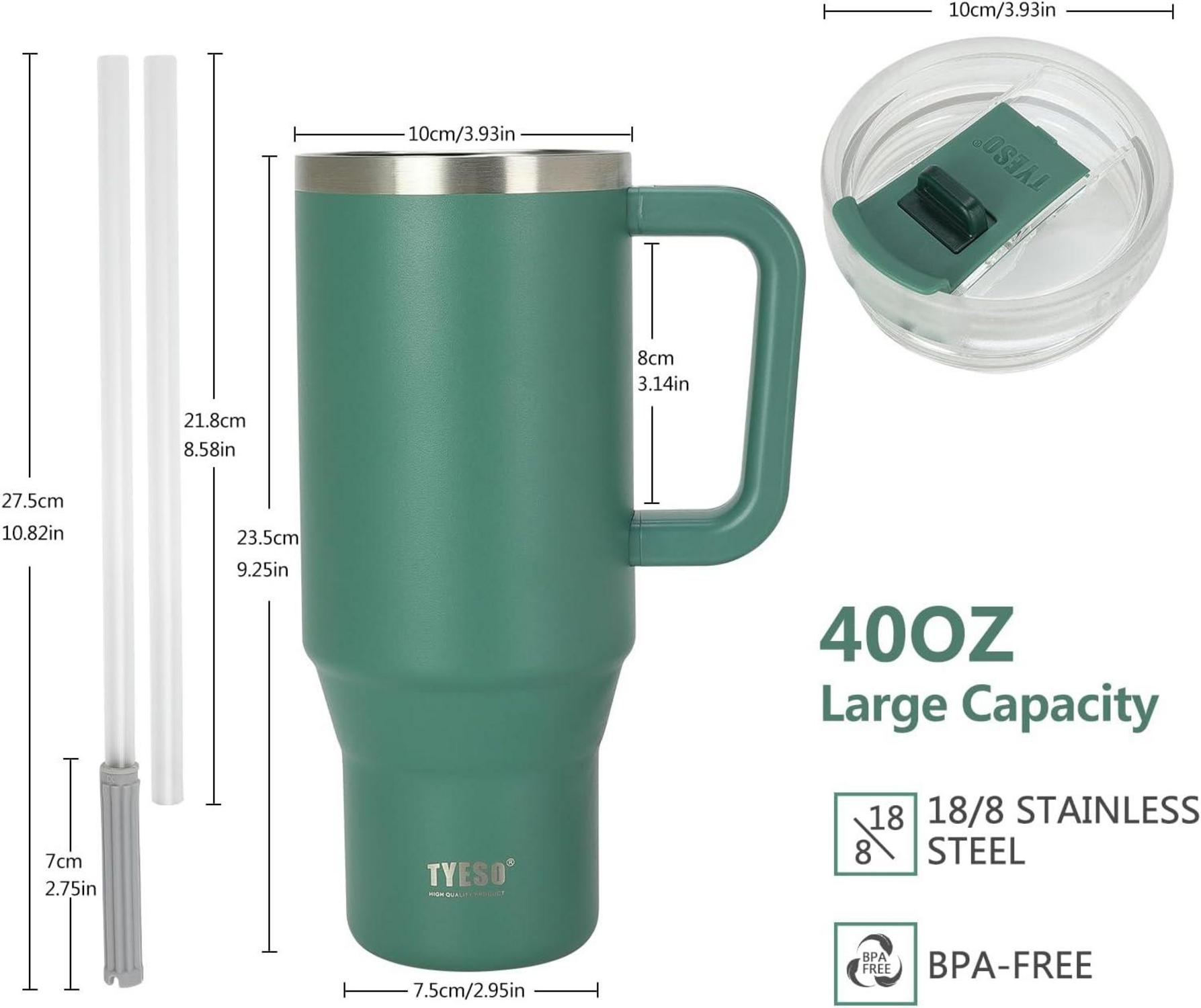 Riley Joy 1200ml Edelstahl Thermobecher Trinkflasche Strohhalm Grün