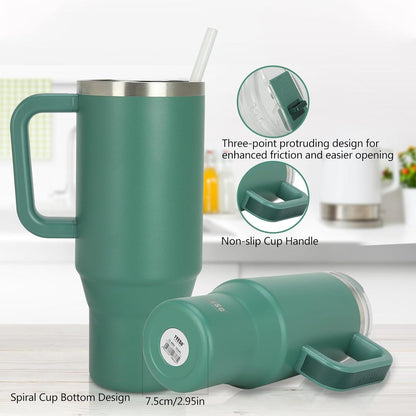 Riley Joy 1200ml Thermobecher Strohhalm Trinkflasche Edelstahl Grün