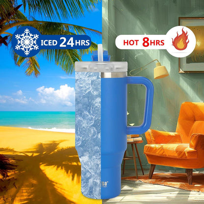 Isolierter Reisebecher mit 1200ml Strohhalm - Edelstahl Trinkflasche