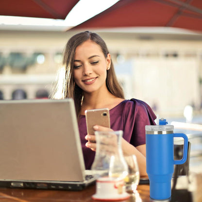 Riley Joy 1200ml Trinkflasche Strohhalm Thermobecher Blau