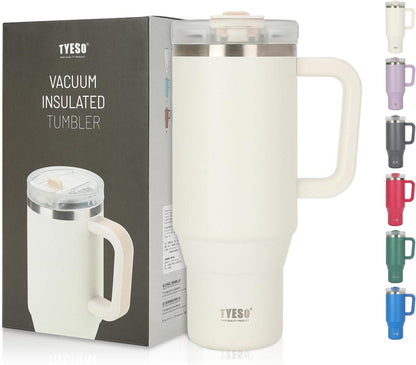 Thermobecher 1200ml Edelstahl Strohhalm Trinkflasche Beige