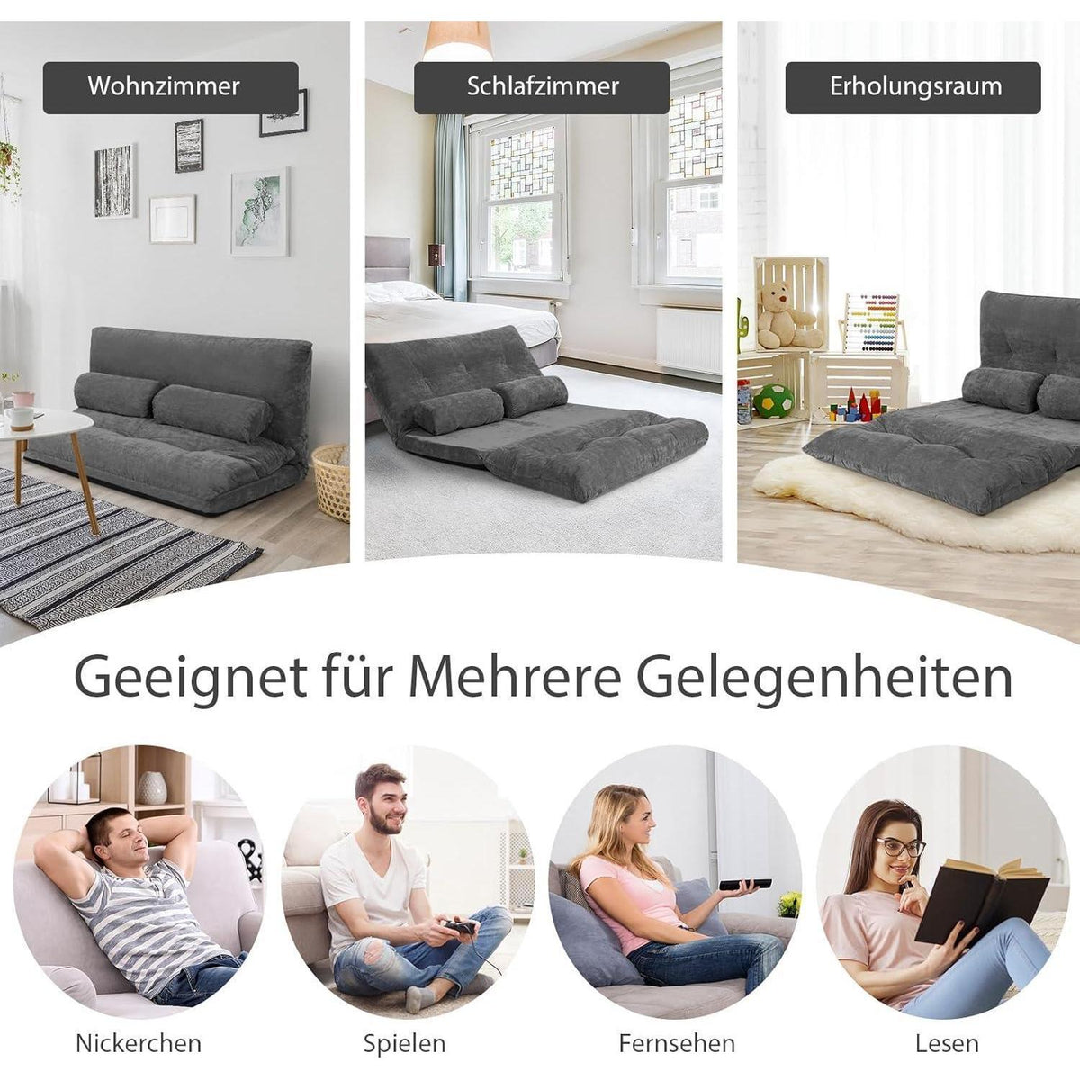 GOPLUS Bodensofa mit Schlaffunktion & Verstelllehne (Grau)
