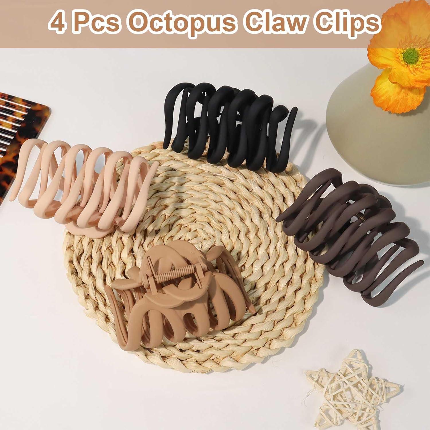 4er Set Große Oktopus Haarklammern 9,5CM Damen Haarspangen Rutschfest Haarschmuck
