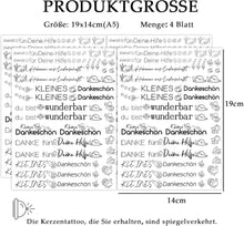 DIY Kerzenfolien Set Dank 19x14cm Wasserschiebefolie