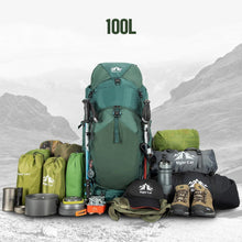 100L Trekkingrucksack Grün mit Regenschutz für Damen Herren