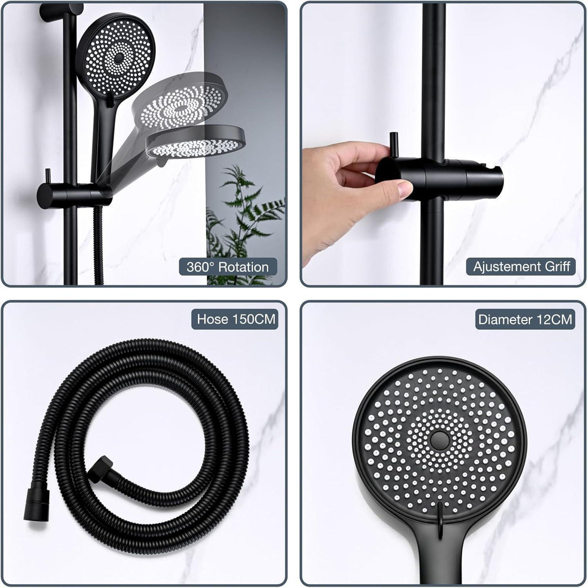 Edelstahl Duschstange mit Brause 90cm – Komplettset Schwarz