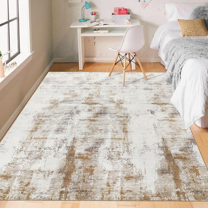 Teppich Wohnzimmer Groß 160x230cm Flauschig Beige Waschbar Rutschfest