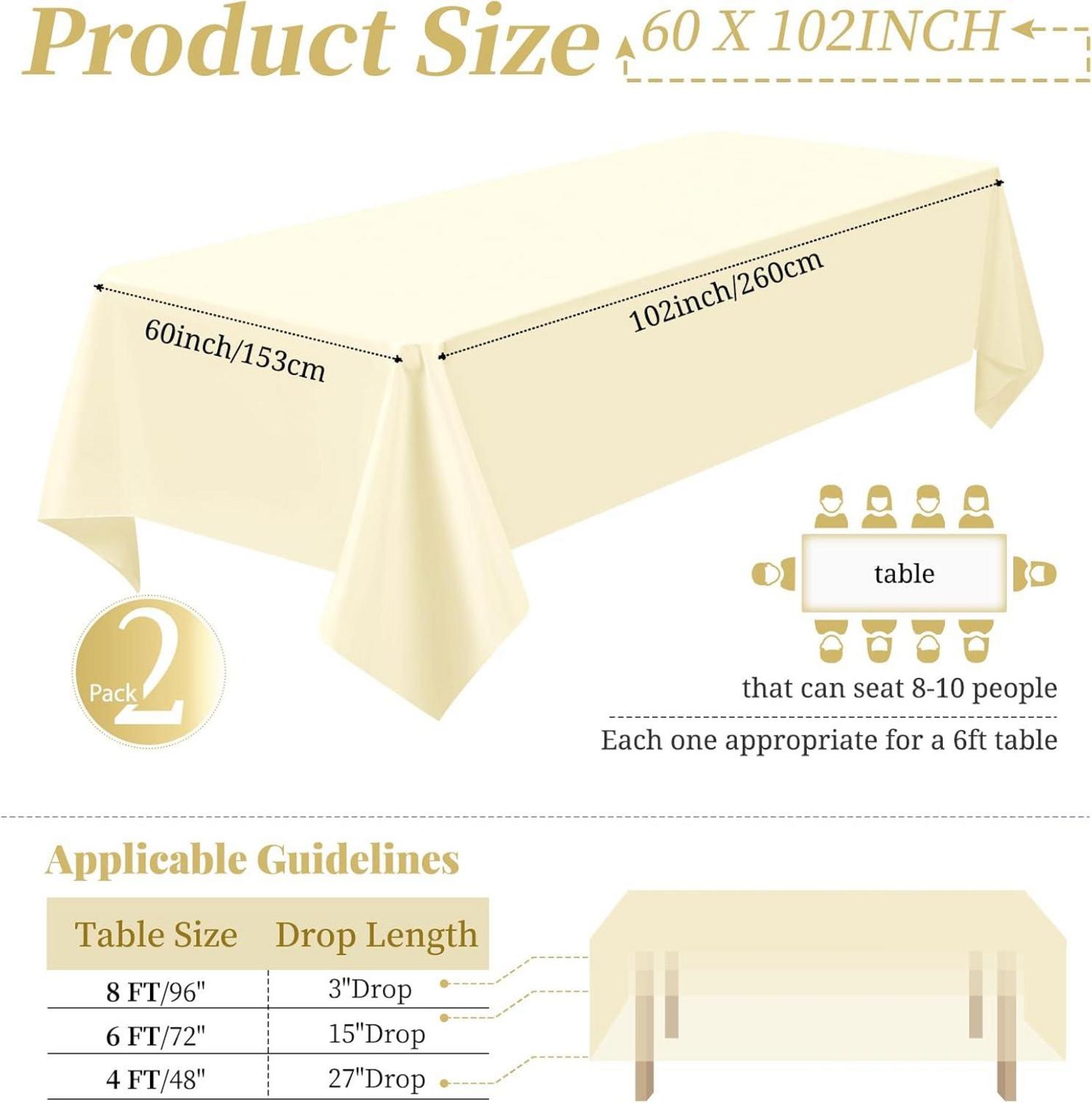 2er-Pack beige Tischdecken 153x260 cm Polyester rechteckig
