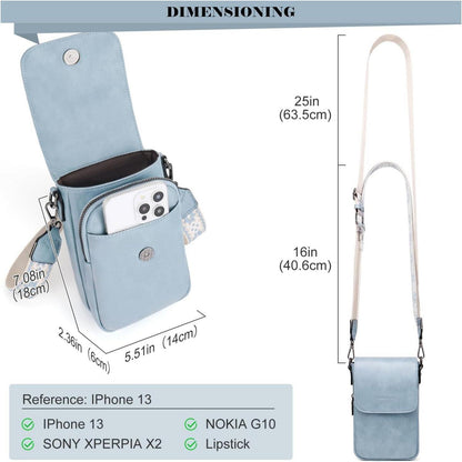 Handytasche Umhängetasche RFID Damen Leder Z-hellblau