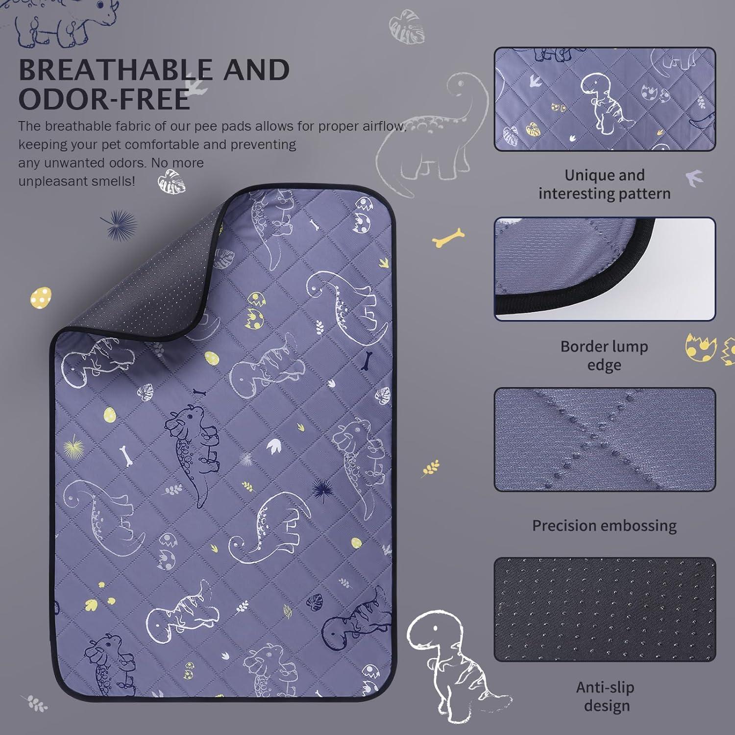 IEUUMLER Welpenunterlagen Waschbar Dinosaurier Design 2er Set Grau 60x90cm