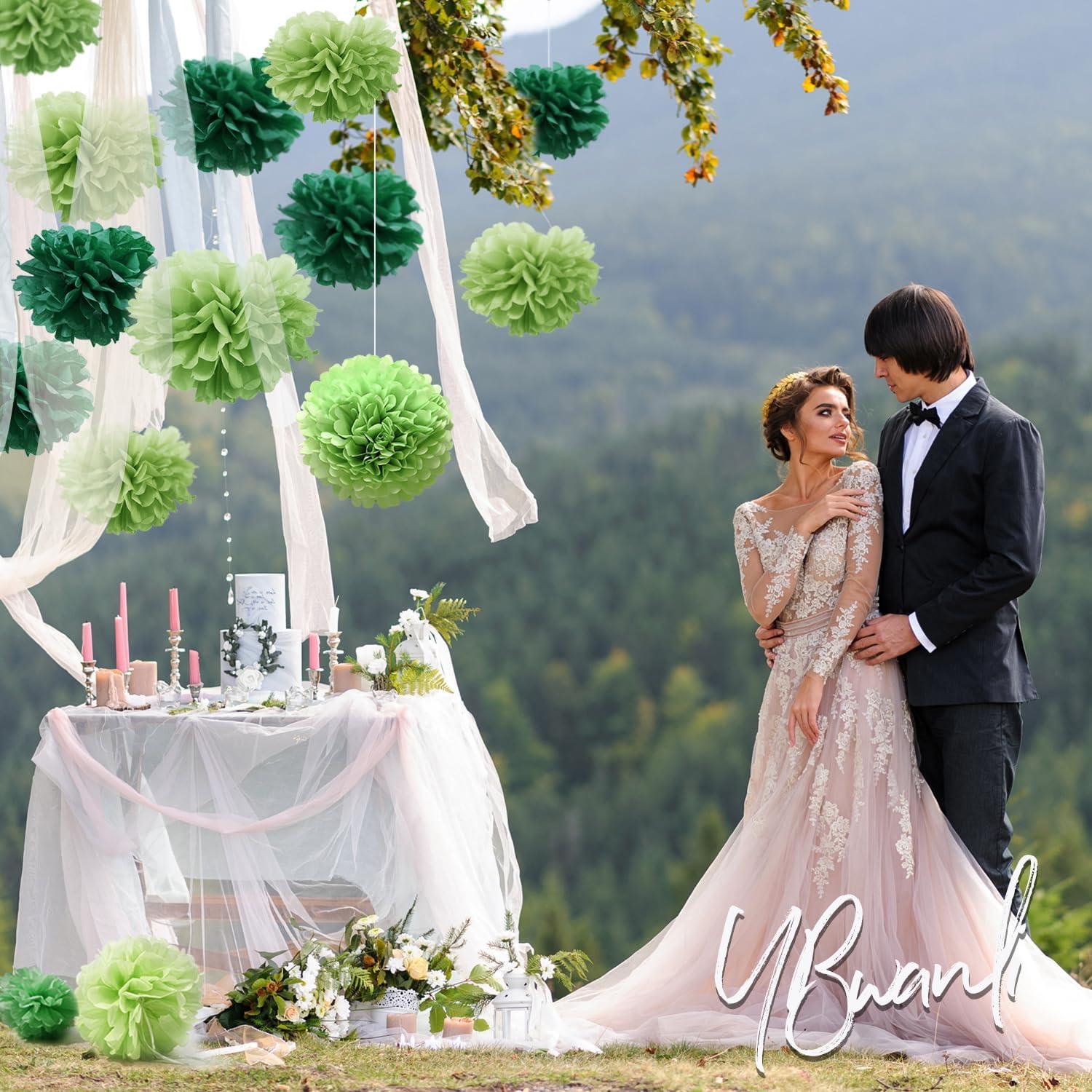 20er Grüne Pompons Deko Set für Hochzeit & Gartenparty