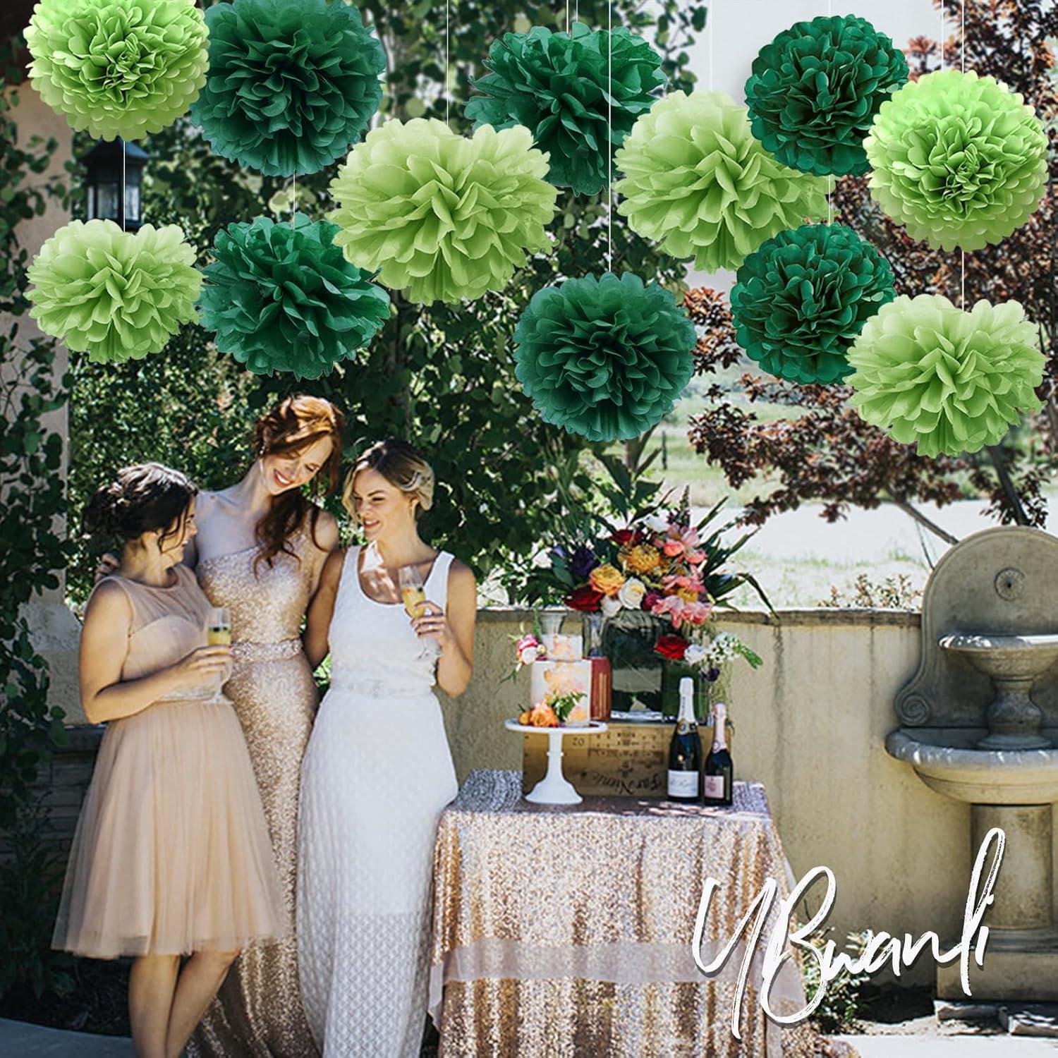 20er Set Grün Pompons Deko für Hochzeit und Gartenparty