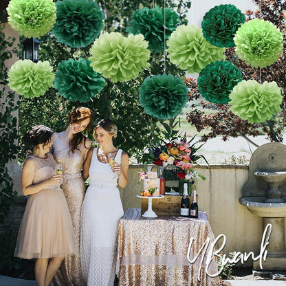 20er Set Grün Pompons Deko für Hochzeit und Gartenparty