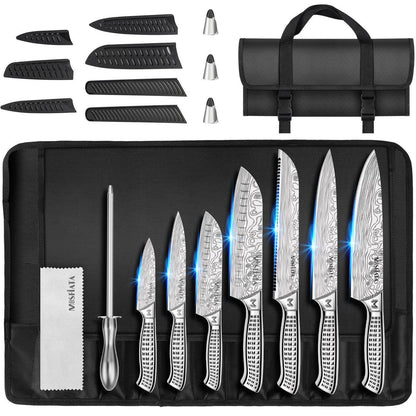 12-teiliges Küchenmesser-Set Edelstahl mit Tasche & Wetzstahl