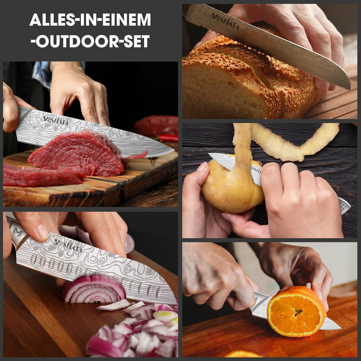 12-teiliges Küchenmesser-Set Edelstahl mit Tasche & Wetzstahl