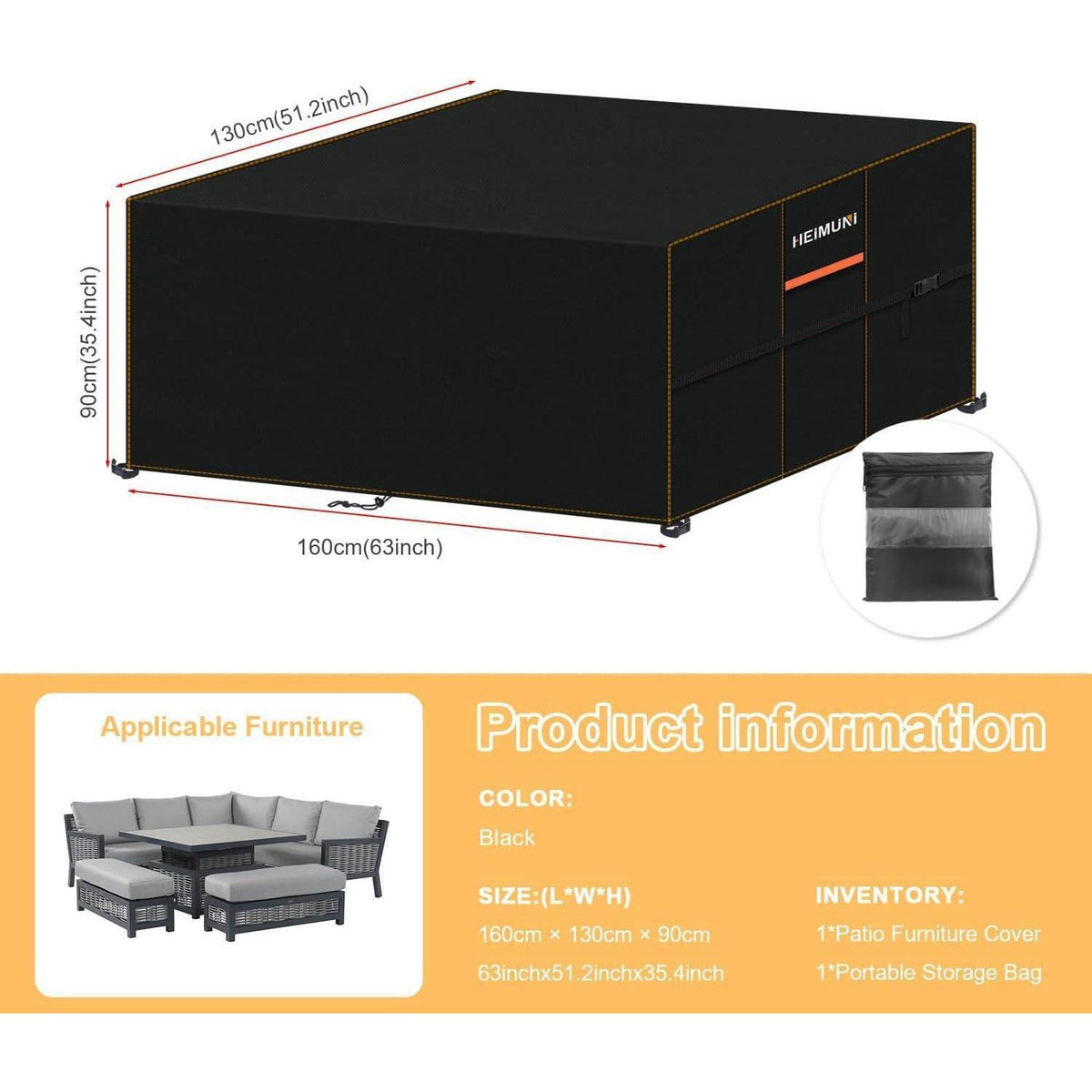 Wasserdichte Gartenmöbel Abdeckung 160x130x90cm – Winterfest & UV-Beständig