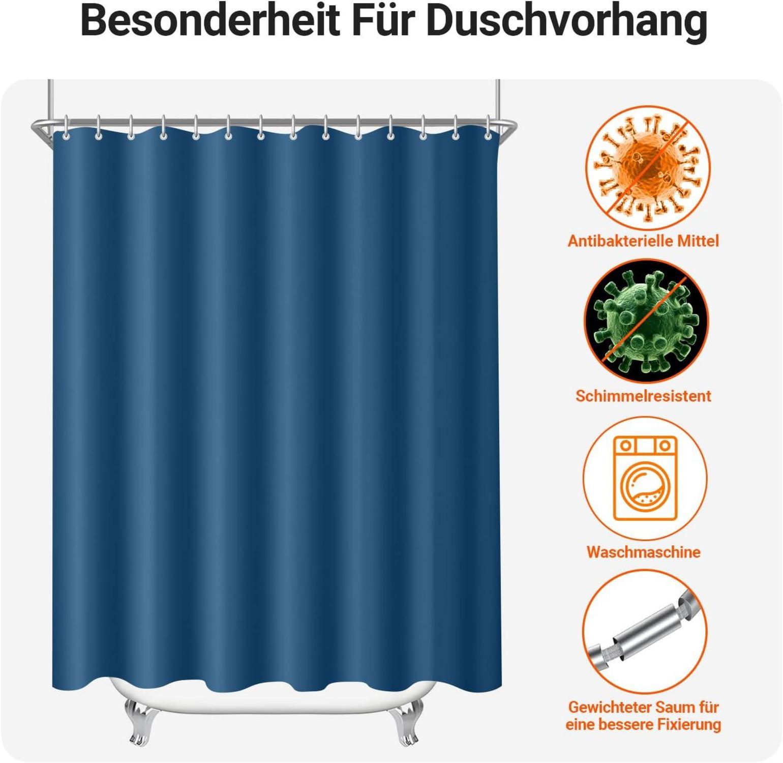 Duschvorhang Dunkelblau 260x200cm Antischimmel Polyester Stoff Waterproof