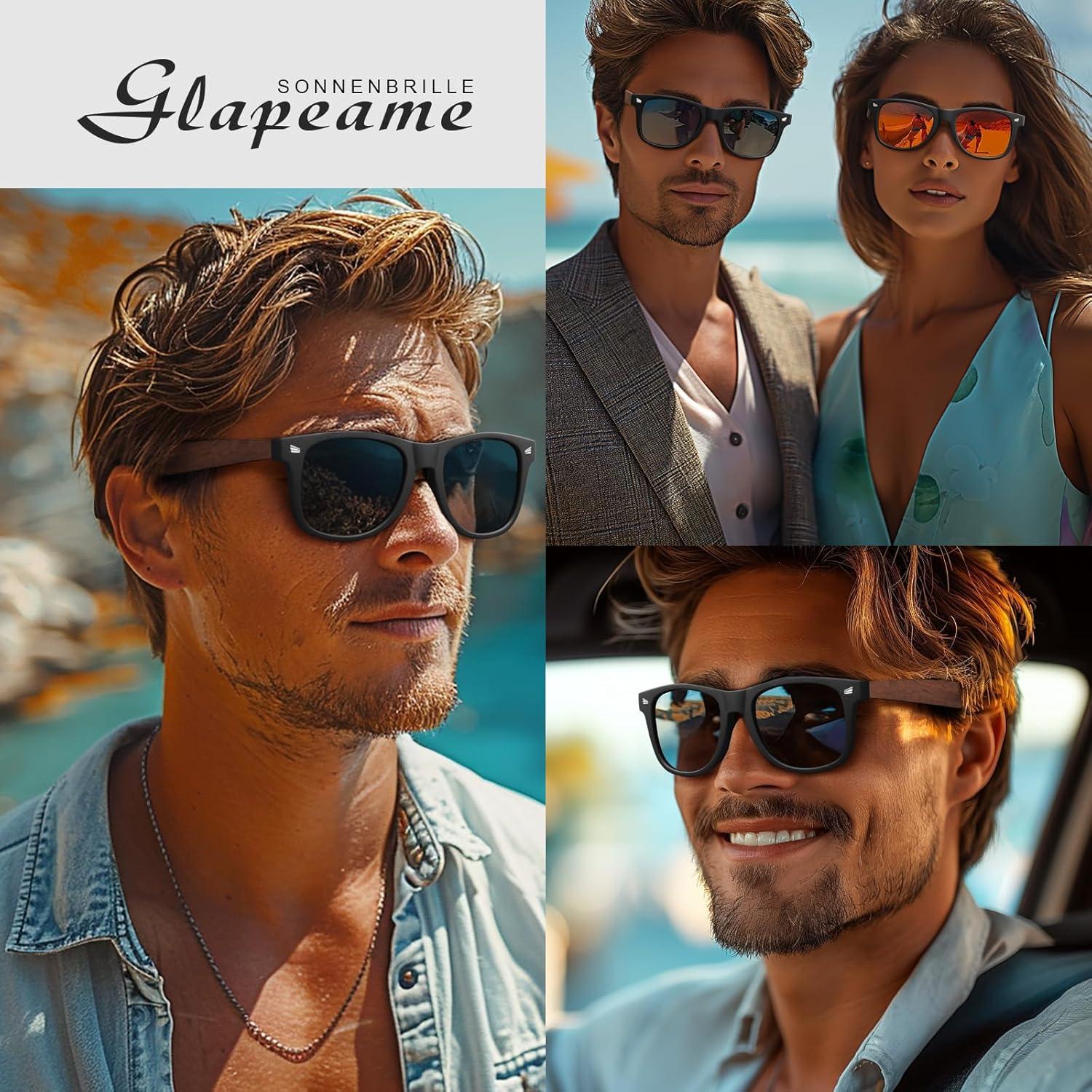 Polarisierte Walnuss Sonnenbrille UV400 Retro Schwarz