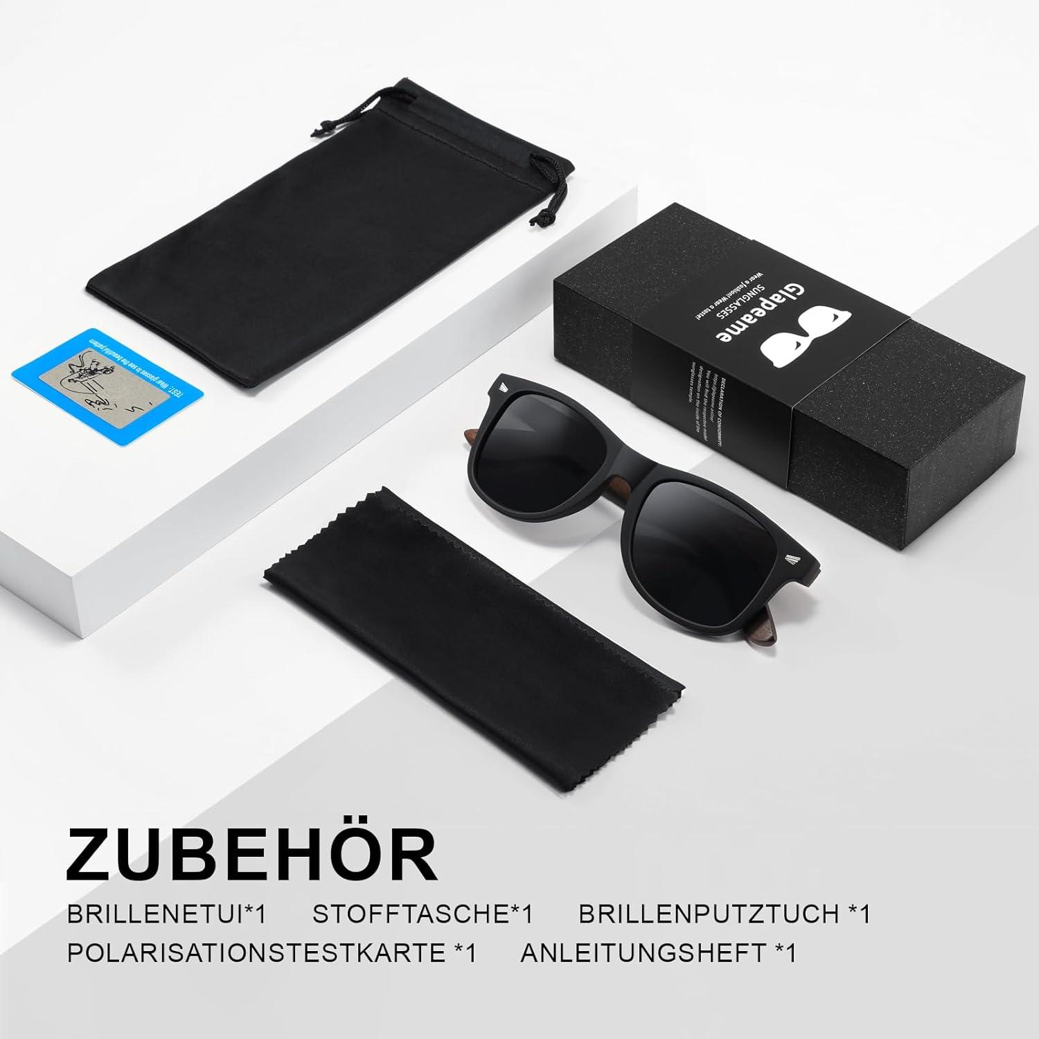 Polarisierte Holz Sonnenbrille Schwarz Retro UV400 Schutz