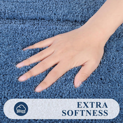 3-teiliges Mikrofaser Badezimmerteppich Set Blau Flauschig Rutschfest