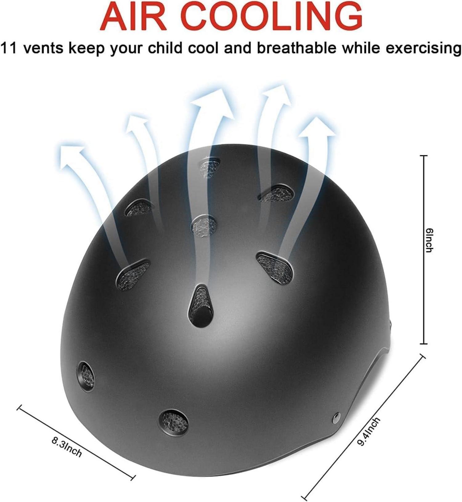 Kinder Fahrradhelm Set 7-in-1 Knieschoner Skateboard Schwarz