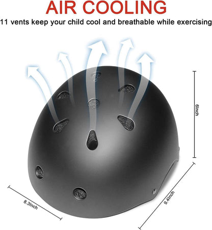 Kinder Fahrradhelm Set 7-in-1 Knieschoner Skateboard Schwarz