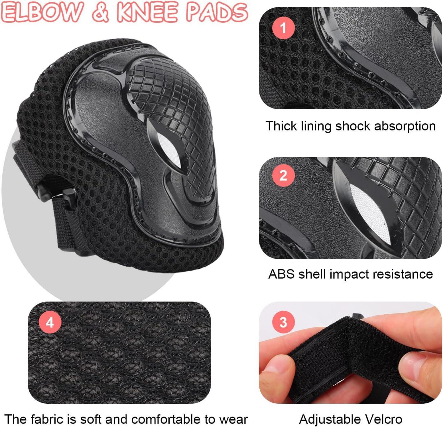 Kinder Fahrradhelm 7 in 1 Profi Knieschoner Set Schwarz 2-16 Jahre S:48-54 cm