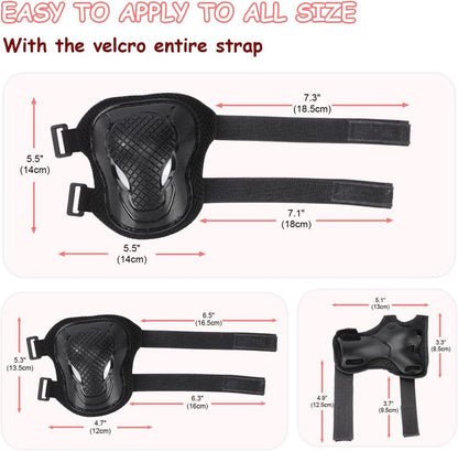 Kinder Fahrradhelm Set 7-in-1 Knieschoner Verstellbar Skateboard Schwarz