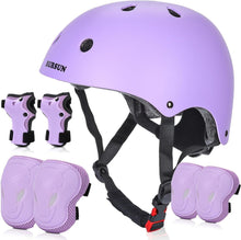 Kinder Fahrradhelm Knieschoner Set Verstellbar Skaterhelm Violett